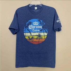 Corona Shirt Mens Medium Blue Casual Crew Neck Beach Fishing Outdoor Camp Tee